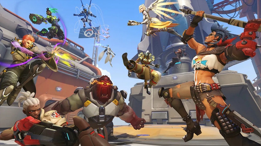 Artwork from Overwatch 2 showing a variety of characters