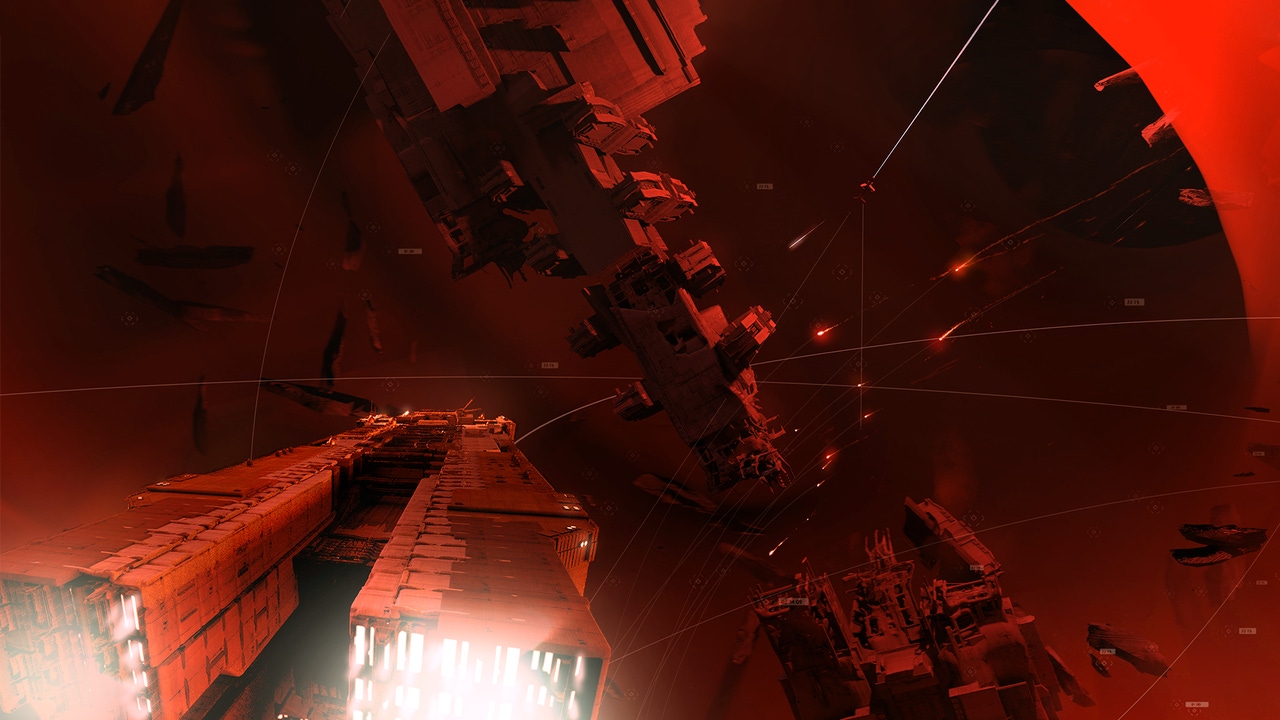 A ship flying through space in EVE Frontier. A ship flying through space in EVE Frontier.