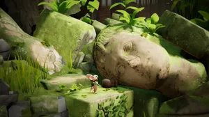 A small mouse gazes upon a ruin in Moss A small mouse gazes upon a ruin in Moss