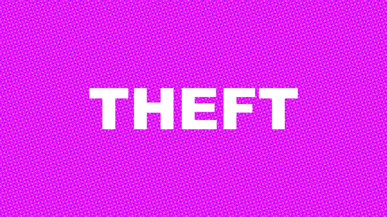 The word 'theft' in bold on a purple background The word 'theft' in bold on a purple background