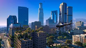 A helicopter takes flight in GTA V A helicopter takes flight in GTA V