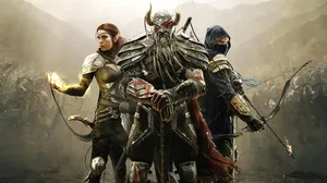 Key art showcasing three characters of The Elder Scrolls Online posing together Key art showcasing three characters of The Elder Scrolls Online posing together