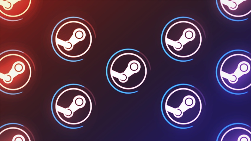 The Steam logo repeating on a black background
