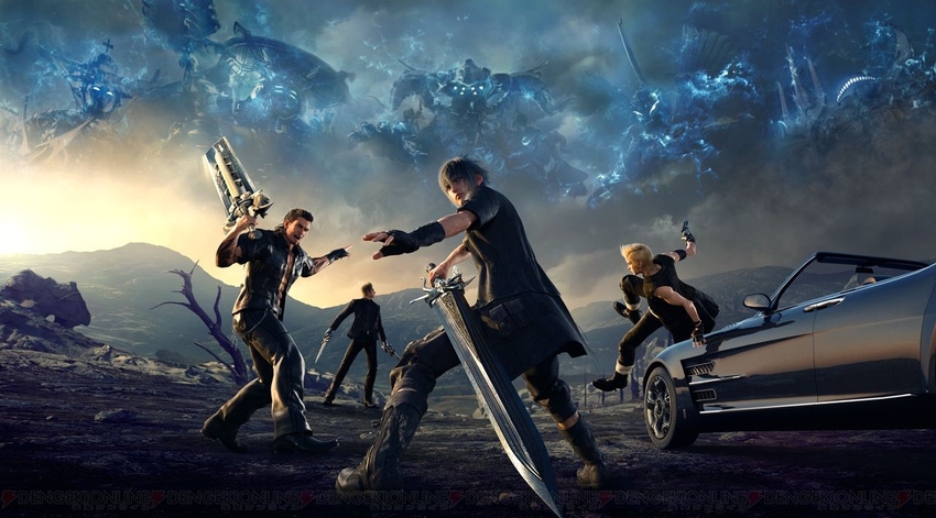 Gladio, Ignis, Noctis, and Prompto in the box art for Final Fantasy XV.