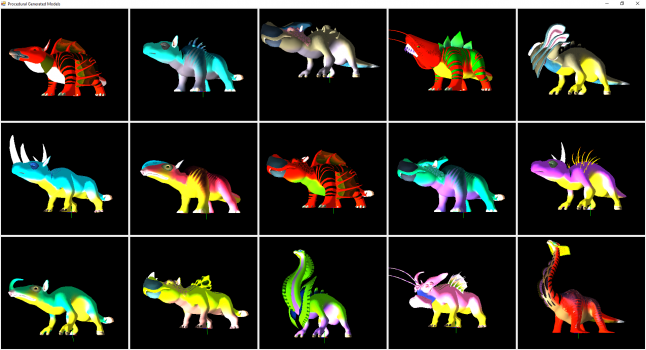 An example of randomly generated creatures using <i>No Man's Sky</i> assets in an external viewer.