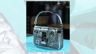 The Fendi Baguette bag in sterling silver. 