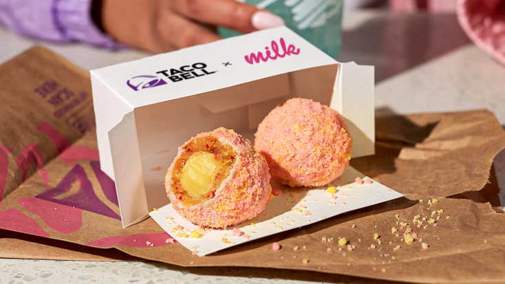 Taco Bell and Milk Bar Strawberry Bell Truffle. Taco Bell and Milk Bar Strawberry Bell Truffle.