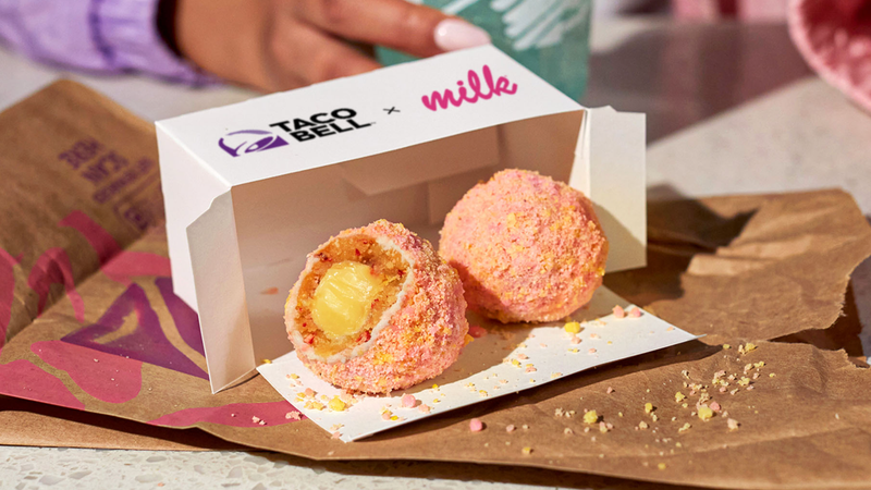 Taco Bell and Milk Bar Strawberry Bell Truffle.