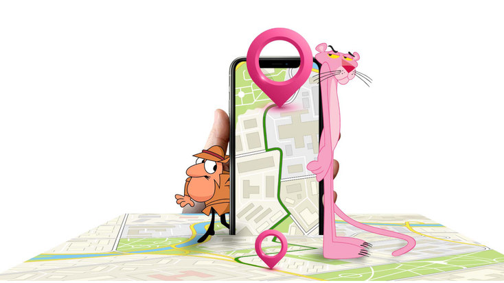 Inspector Clouseau and The Pink Panther in a promotional image for  “The Pink Panther and the Case of the Missing Diamond.”