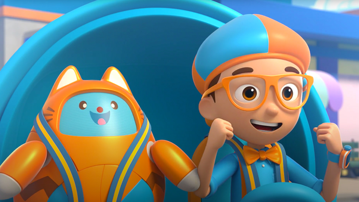 Blippi and his cat sidekick. Blippi and his cat sidekick.