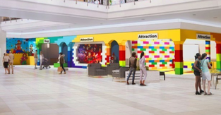 A mockup of the LEGO Discovery Center, featuring motifs from the brand's blocks