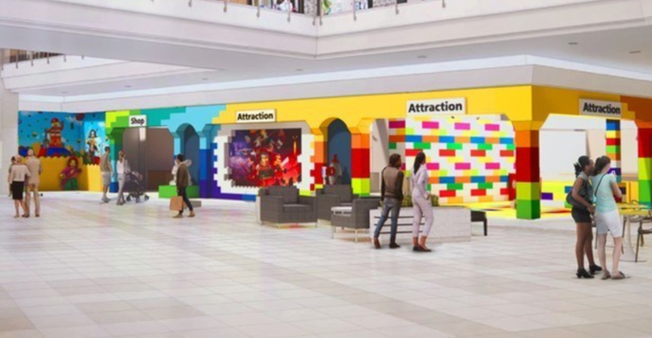 A mockup of the LEGO Discovery Center, featuring motifs from the brand's blocks A mockup of the LEGO Discovery Center, featuring motifs from the brand's blocks