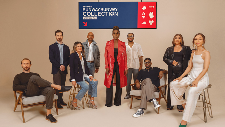 Issa Rae with all the designers featured in the Runway Runway campaign.
