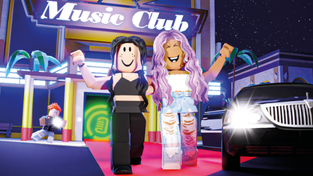 "Roblox" avatars outside the in-game Music Club.
