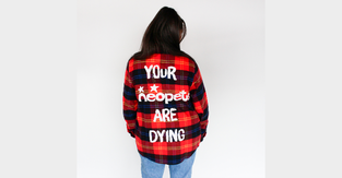 The flannel from the Cakeworthy and Neopets collection featuring the quote "Your Neopets are dying."