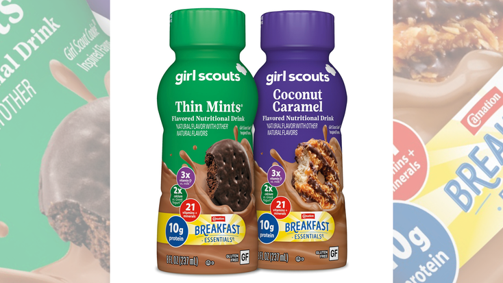  Carnation Breakfast Essentials Girl Scout Thin Mints & Carnation Breakfast Essentials Girl Scout Coconut Caramel drinks.
