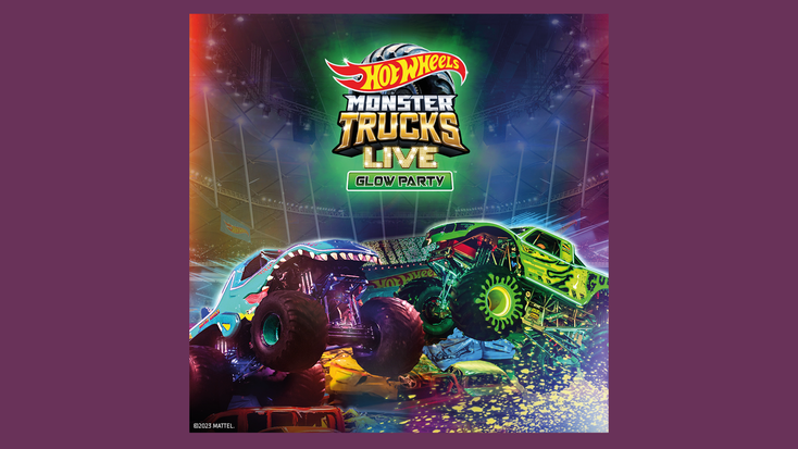 Promotional image for Hot Wheels Monster Trucks Live Glow Party.