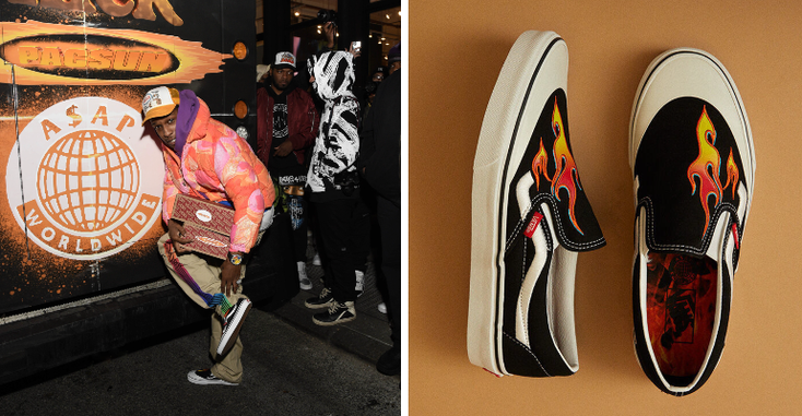 A Vans slip-on mule, with a flame design by A$AP Rocky A Vans slip-on mule, with a flame design by A$AP Rocky