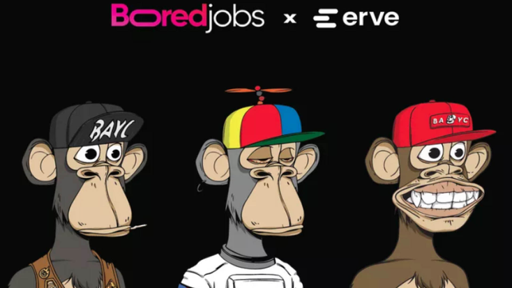 Three Bored Ape Yacht Club characters. Three Bored Ape Yacht Club characters.