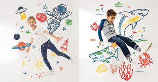 Two children wearing the "Picture This" collection