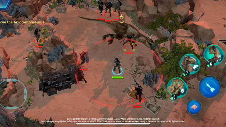 Screen from gameplay for Jurassic World Primal Ops." Screen from gameplay for Jurassic World Primal Ops."
