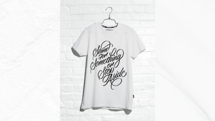 T-shirt reading "Stand for Something or Step Aside." T-shirt reading "Stand for Something or Step Aside."