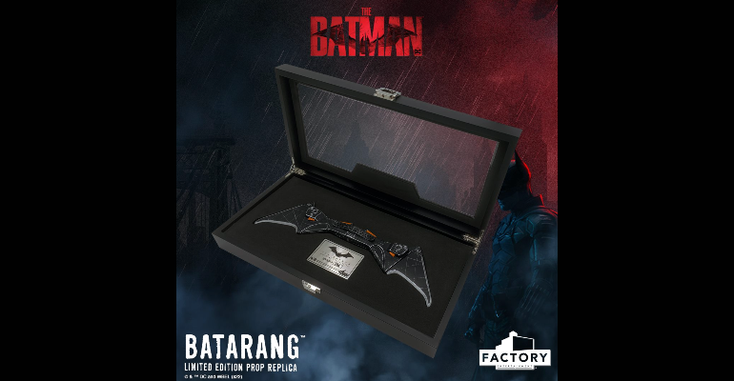The Batarang replica in a display case The Batarang replica in a display case