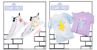 Two of the T-shirts and sneakers from the Very Neko and "Sesame Street" collaboration