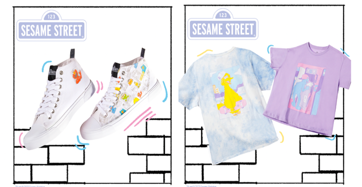 Two of the T-shirts and sneakers from the Very Neko and "Sesame Street" collaboration Two of the T-shirts and sneakers from the Very Neko and "Sesame Street" collaboration