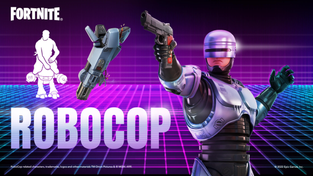 The "RoboCop" uniform and accessories available in-game for "Fortnite."
