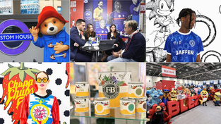 Images featuring products from exhibitors and scenes from previous Brand Licensing Europe events.
