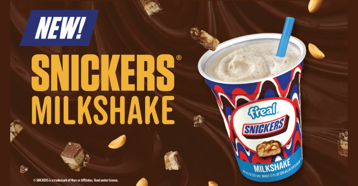 The packaging for F'real Snickers flavor The packaging for F'real Snickers flavor