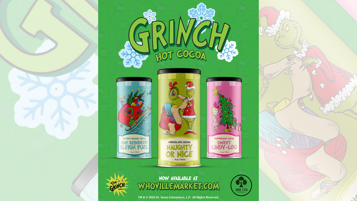 All three flavors of Grinch-themed hot chocolate. 