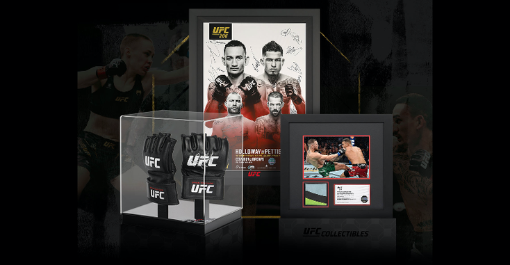 UFC memorabilia, including gloves and fight annoucements UFC memorabilia, including gloves and fight annoucements