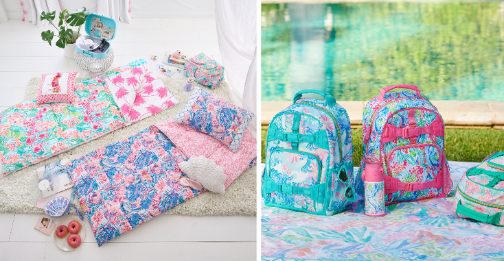 Backpacks and linens from the Pottery Barn and Lilly Pulitzer collection