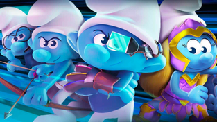 Four Smurfs characters. 
