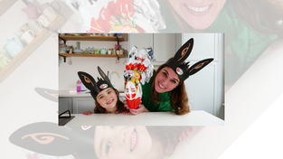 "Bing" crafts alongside Bing Kinder Easter egg.
