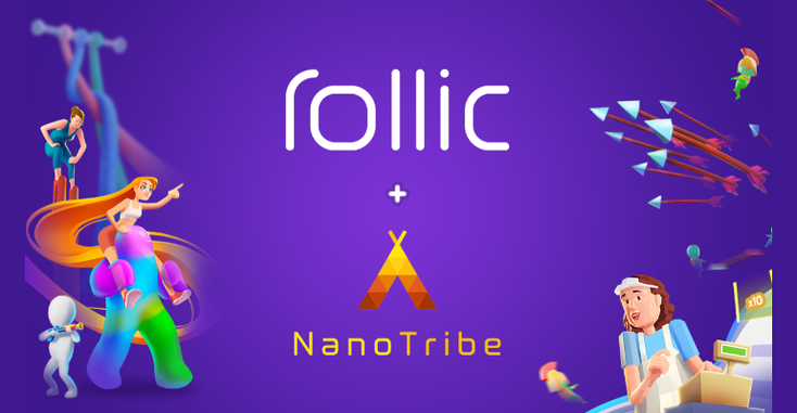 The Rollic and NanoTribe logos along with characters from their games The Rollic and NanoTribe logos along with characters from their games