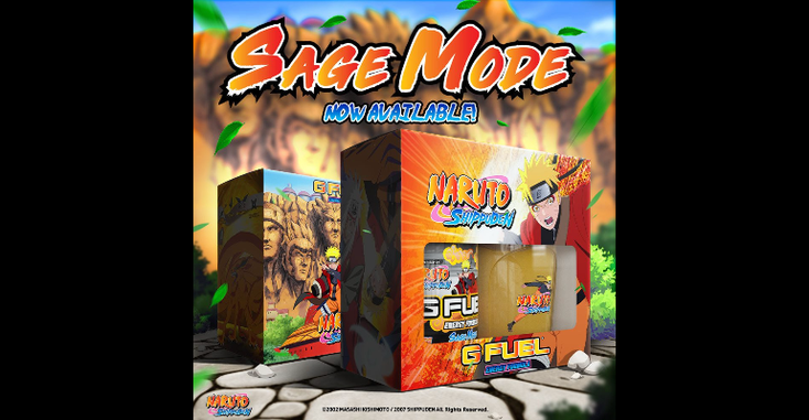 FUEL Savage Mode packaging, with "Naruto Shippuden" motifs on it