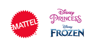 The Mattel logo beside a text banner for Disney Princesses and "Frozen"