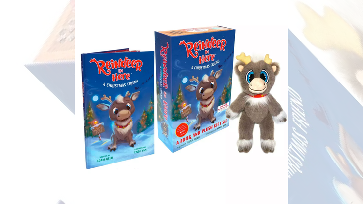 “Reindeer in Here” plush and book. “Reindeer in Here” plush and book.