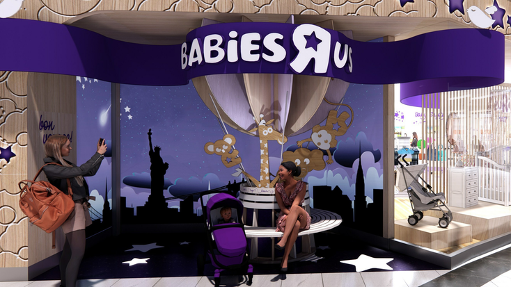 Rendering of Bon Voyage Photo-Opp experience at Babies"R"Us flagship store.