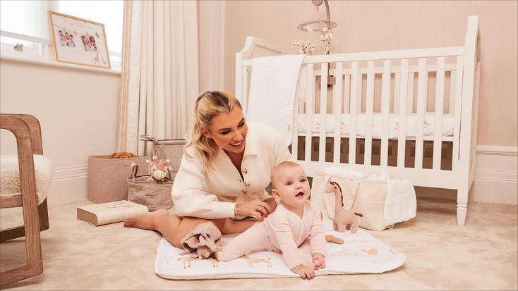 Billie Faiers with her daughter, Margot featuring the new nursery range. Billie Faiers with her daughter, Margot featuring the new nursery range.