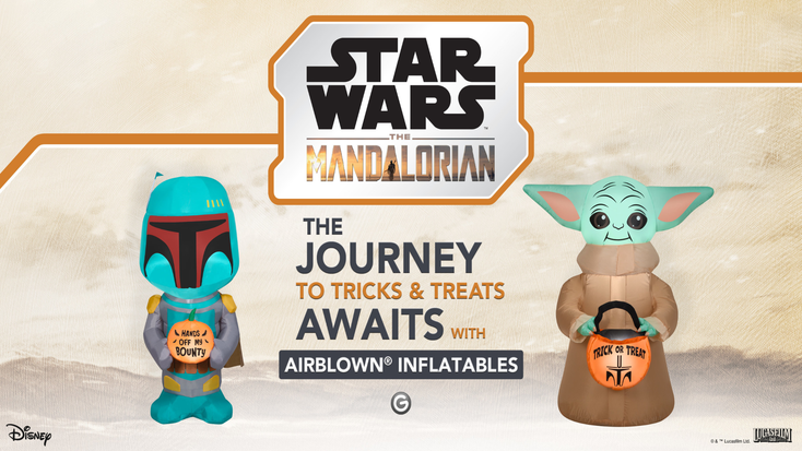 Promotional image for the “Star Wars: The Mandalorian” inflatables. Promotional image for the “Star Wars: The Mandalorian” inflatables.