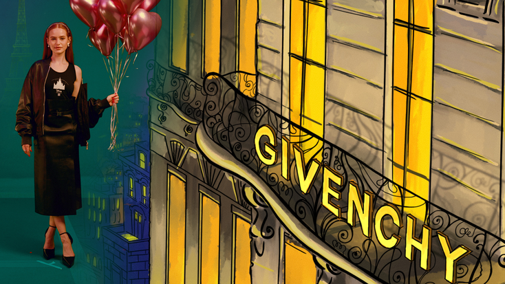 An animated Givenchy storefront. 