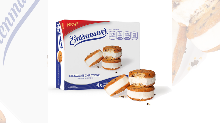 Entenmann’s Chocolate Chip Cookie ice cream sandwich. Entenmann’s Chocolate Chip Cookie ice cream sandwich.