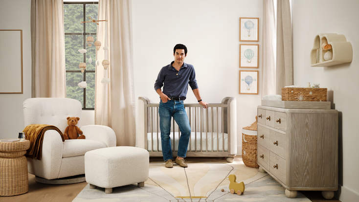 Joseph Altuzarra in a room decorated with items from his West Elm collection.
