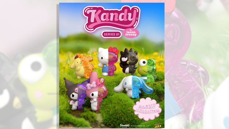 All six characters from the Kandy Sanrio collection, including Hello Kitty, Pompurin, Cinnamoroll and others. All six characters from the Kandy Sanrio collection, including Hello Kitty, Pompurin, Cinnamoroll and others.