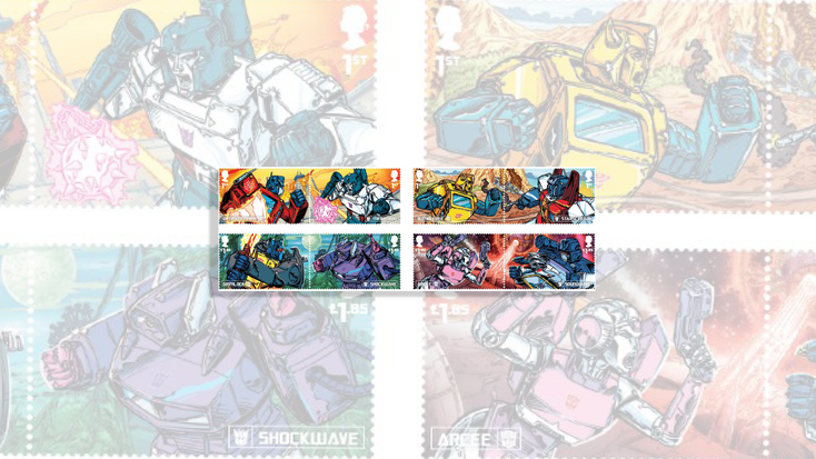 Royal Mail and Transformers stamps.