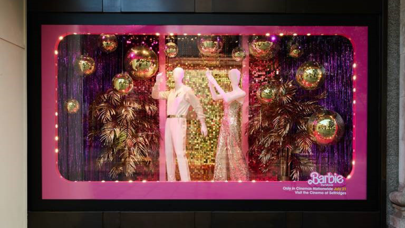 Barbie Dream Disco window at Selfridges, London, featuring 